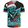 Port Adelaide Baseball Shirt Santa Scoring Touchdown On Christmas Game Day
