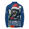 Geelong Cats Long Sleeve Polo Shirt Santa Scoring Touchdown On Christmas Game Day