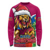 Brisbane Lions Long Sleeve T-shirt Santa Scoring Touchdown On Christmas Game Day