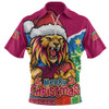 Brisbane Lions Zip Polo Shirt Santa Scoring Touchdown On Christmas Game Day