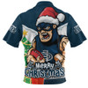 Carlton Zip Polo Shirt Santa Scoring Touchdown On Christmas Game Day