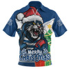 Geelong Cats Zip Polo Shirt Santa Scoring Touchdown On Christmas Game Day