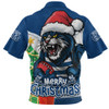 Geelong Cats Zip Polo Shirt Santa Scoring Touchdown On Christmas Game Day