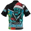 Port Adelaide Zip Polo Shirt Santa Scoring Touchdown On Christmas Game Day