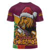 Brisbane Broncos T-Shirt Santa Scoring Touchdown On Christmas Game Day
