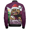 Queensland Maroons Bomber Jacket Santa Scoring Touchdown On Christmas Game Day