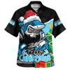 Cronulla-Sutherland Sharks Hawaiian Shirt Santa Scoring Touchdown On Christmas Game Day