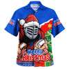 Newcastle Knights Hawaiian Shirt Santa Scoring Touchdown On Christmas Game Day