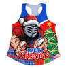 Newcastle Knights Women Racerback Singlet Santa Scoring Touchdown On Christmas Game Day