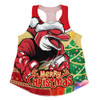 Redcliffe Dolphins Women Racerback Singlet Santa Scoring Touchdown On Christmas Game Day