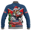 Sydney Roosters Baseball Jacket Santa Scoring Touchdown On Christmas Game Day