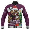 Queensland Maroons Baseball Jacket Santa Scoring Touchdown On Christmas Game Day