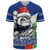 Canterbury-Bankstown Bulldogs Baseball Shirt Santa Scoring Touchdown On Christmas Game Day Canterbury-Bankstown Bulldogs Baseball Shirt Santa Scoring Touchdown On Christmas Game Day