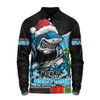 Cronulla-Sutherland Sharks Long Sleeve Polo Shirt Santa Scoring Touchdown On Christmas Game Day