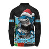 Cronulla-Sutherland Sharks Long Sleeve Polo Shirt Santa Scoring Touchdown On Christmas Game Day
