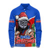 Newcastle Knights Long Sleeve Polo Shirt Santa Scoring Touchdown On Christmas Game Day