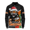 Wests Tigers Long Sleeve Polo Shirt Santa Scoring Touchdown On Christmas Game Day