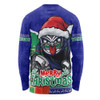 New Zealand Warriors Long Sleeve T-shirt Santa Scoring Touchdown On Christmas Game Day