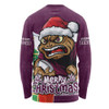 Queensland Maroons Long Sleeve T-shirt Santa Scoring Touchdown On Christmas Game Day