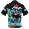 Cronulla-Sutherland Sharks Zip Polo Shirt Santa Scoring Touchdown On Christmas Game Day