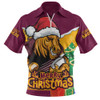 Brisbane Broncos Zip Polo Shirt Santa Scoring Touchdown On Christmas Game Day