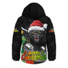 Penrith Panthers Hooded Padded Jacket Santa Scoring Touchdown On Christmas Game Day