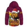 Brisbane Broncos Hooded Padded Jacket Santa Scoring Touchdown On Christmas Game Day