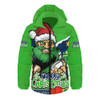 Canberra Raiders Hooded Padded Jacket Santa Scoring Touchdown On Christmas Game Day
