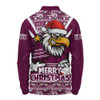 Manly Warringah Sea Eagles Long Sleeve Polo Shirt Merry Christmas Festive Spirit Edition