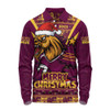 Brisbane Broncos Long Sleeve Polo Shirt Merry Christmas Festive Spirit Edition
