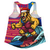 Brisbane Lions Women Racerback Singlet Christmas Holiday Santa Rides The Waves