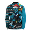 Port Adelaide Long Sleeve Polo Shirt Christmas Holiday Santa Rides The Waves