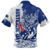 Australia Zip Polo Shirt Australia Day Kangaroo Surfboard Blue Skyline Celebration