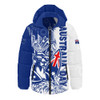 Australia Hooded Padded Jacket Australia Day Kangaroo Surfboard Blue Skyline Celebration