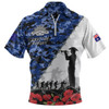 Australia Zip Polo Shirt Anzac Day Poppy And Barbed Wire Of Service