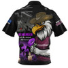 Manly Warringah Sea Eagles Zip Polo Shirt Anzac Day Purple Poppy And Animals That Served