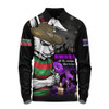 South Sydney Rabbitohs Long Sleeve Polo Shirt Anzac Day Purple Poppy And Animals That Served