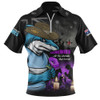 Cronulla-Sutherland Sharks Zip Polo Shirt Anzac Day Purple Poppy And Animals That Served