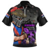Newcastle Knights Zip Polo Shirt Anzac Day Purple Poppy And Animals That Served