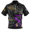 Penrith Panthers Zip Polo Shirt Anzac Day Purple Poppy And Animals That Served