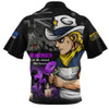 North Queensland Cowboys Zip Polo Shirt Anzac Day Purple Poppy And Animals That Served