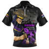 Melbourne Storm Zip Polo Shirt Anzac Day Purple Poppy And Animals That Served