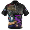 New Zealand Warriors Zip Polo Shirt Anzac Day Purple Poppy And Animals That Served