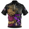 Queensland Maroons Zip Polo Shirt Anzac Day Purple Poppy And Animals That Served