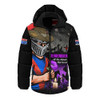 Newcastle Knights Hooded Padded Jacket Anzac Day Purple Poppy And Animals That Served