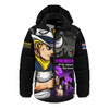 North Queensland Cowboys Hooded Padded Jacket Anzac Day Purple Poppy And Animals That Served