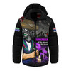 New Zealand Warriors Hooded Padded Jacket Anzac Day Purple Poppy And Animals That Served