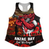 St. George Illawarra Dragons Women Racerback Singlet Anzac Day Rising Dawn Ceremony Lest We Forget Courage