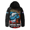 Cronulla-Sutherland Sharks Hooded Padded Jacket Anzac Day Rising Dawn Ceremony Lest We Forget Courage