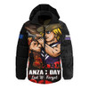 Fremantle Hooded Padded Jacket ANZAC Day Lest We Forget Red Poppy And Honor The Brave Tribute